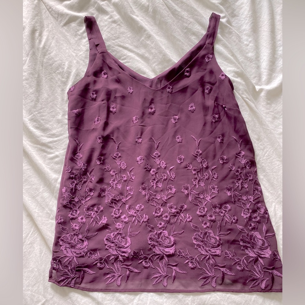 White House Black Market Embroidered Purple Tank